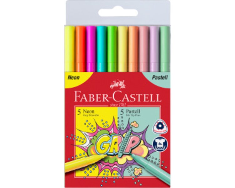 Grip Filzstift Neon + Pastell, 10er Kunststoffetui - CASTELL 155312