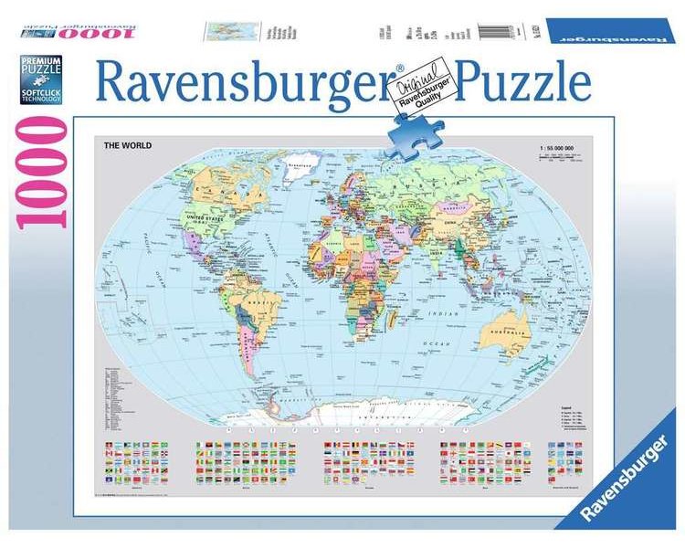 Puzzle 1000 Teile: Politische Weltkarte - RAVEN 15652