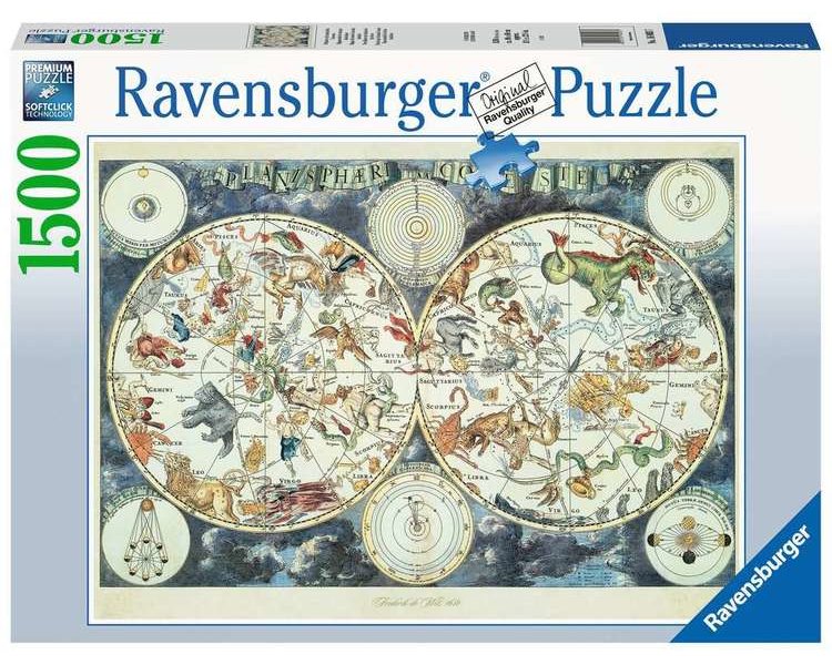 Puzzle 1500 Teile: Weltkarte m. fantastischen Tierw. - RAVEN 16003